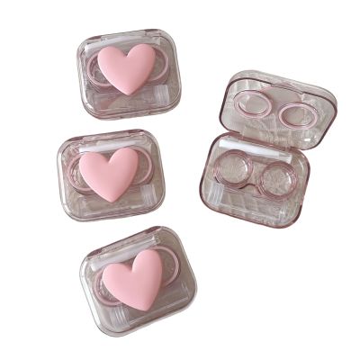 BEDARTIST 4 Pack 3D Design Cute Contact Lens Cases, Travel Eye Contacts Case Box Holder, Contact Lenses Tweezers Remover Tool Solution Bottle Kit for Daily Outdoor (3D Hearts, Pink)
