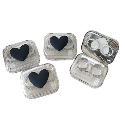 BEDARTIST 2 Pack 3D Design Cute Contact Lens Cases, Travel Eye Contacts Case Box Holder, Contact Lenses Tweezers Remover Tool Solution Bottle Kit for Daily Outdoor (3D Hearts, Black)