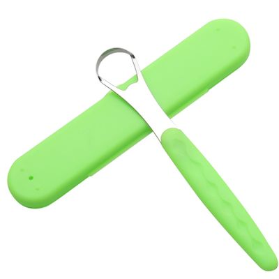 403 Stainless Steel Tongue Scraper Tongue Brush with Individual Box can be reused to Reduce Bad Breath,15.*2.5cm (Green)