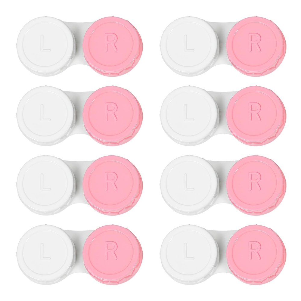 Dhoptical 8 Pack Pink Contact Lens Cases,Outdoor Portable Mini Contact Lens Kit,Perfect for Travel & Everyday Use