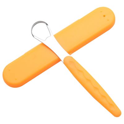 403 Stainless Steel Tongue Scraper Tongue Brush with Individual Box can be reused to Reduce Bad Breath,15.*2.5cm (Yellow)