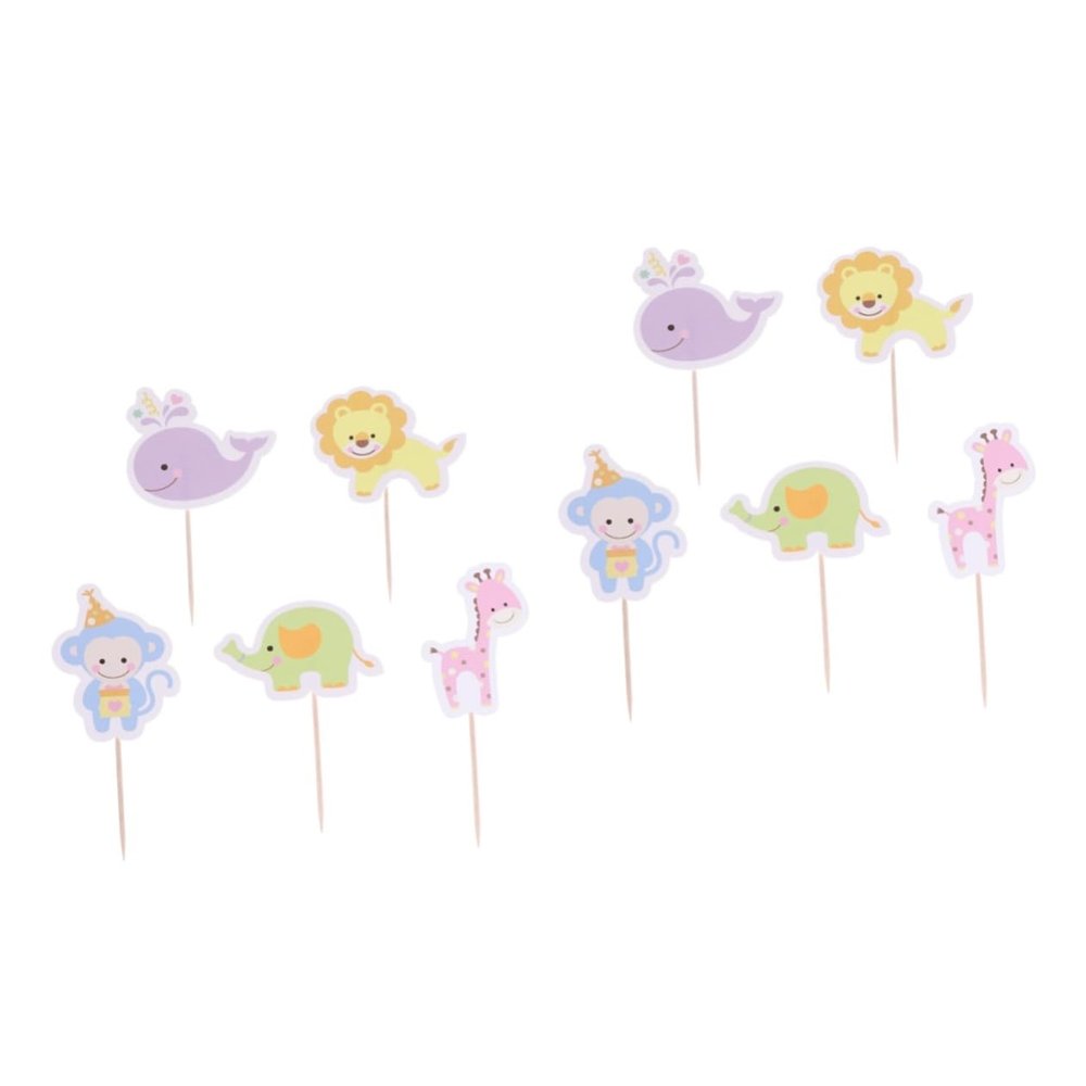 UPKOCH 2sets Adorable Zoo Series Cake Toppers Animal Cupcake Muffin Picks 30pcs*2
