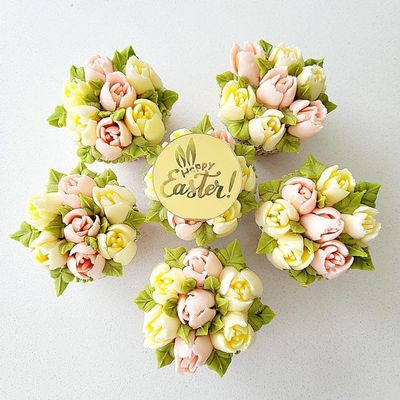 6 Happy Easter Cupcake Disc Toppers, Gold, Rose Gold, Silver Easter Cupcake Toppers, Easter Cake Toppers, Easter Decorations, Happy Easter Gift Tags UK. (Gold)