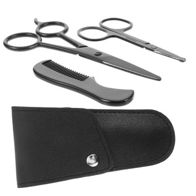 FRCOLOR Stainless Steel Beard Scissors Mustache Trimming Kit for Men Barber Kit Home DIY Travel Essential