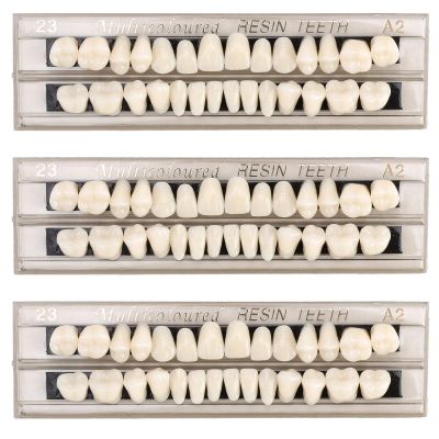 84Pcs Fake Teeth Dental Acrylic Resin Denture False Teeth Upper + Lower Temporary Crowns Replacement Kit Fake Tooth for Missing Loose Tooth Fill Large Gap Makeup Cosplay Horror Prop 3 Sets, 23 A2