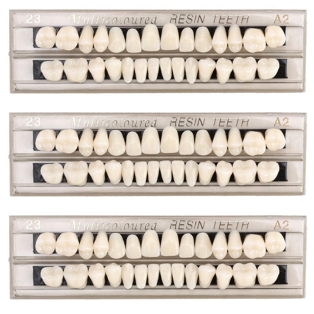 84Pcs Fake Teeth Dental Acrylic Resin Denture False Teeth Upper + Lower Temporary Crowns Replacement Kit Fake Tooth for Missing Loose Tooth Fill Large Gap Makeup Cosplay Horror Prop 3 Sets, 23 A2