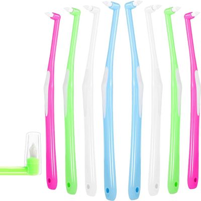 8 Pcs Interspace Toothbrush(Blue/Green/Rose Red/White), Soft Single Tufted Toothbrush Slim interdental Brushes for Orthodontic Braces Detail Cleaning