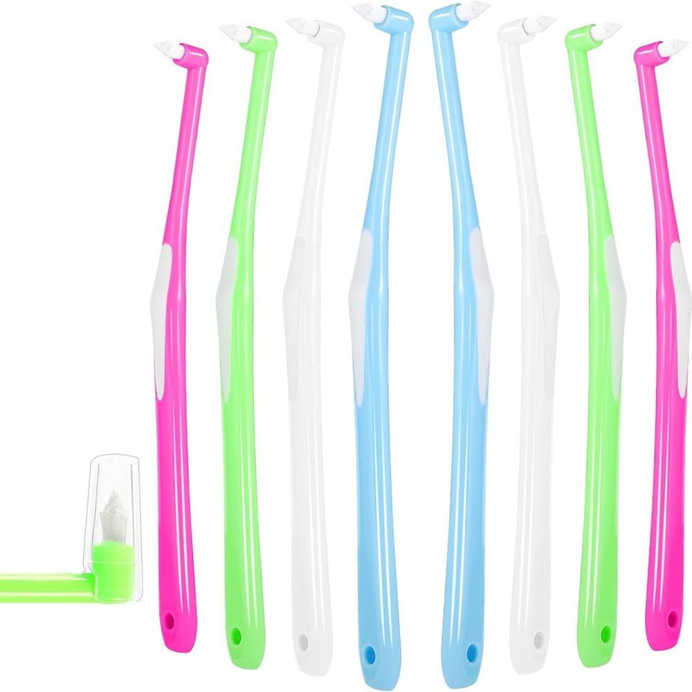 8 Pcs Interspace Toothbrush(Blue/Green/Rose Red/White), Soft Single Tufted Toothbrush Slim interdental Brushes for Orthodontic Braces Detail Cleaning