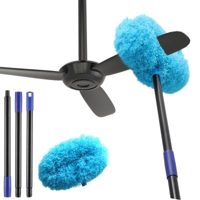 Ceiling Fan Cleaner Duster, 210cm Fan Cleaner Duster High Ceiling, Microfiber Reusable Ceiling Fan Blade Cleaner with Extension Pole for Cleaning Wall Bookshelves Furniture Door Window Top, Blue