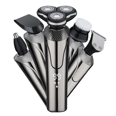 Longcang mold Men's Electric Razor, 4-in-1 Razor, Wet and Dry with Beard Trimmer, Rotation Head, Razor for Men, Hair Trimmer, Nose Trimmer, Face Brush, LED Display