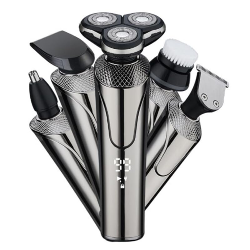 Longcang mold Men's Electric Razor, 4-in-1 Razor, Wet and Dry with Beard Trimmer, Rotation Head, Razor for Men, Hair Trimmer, Nose Trimmer, Face Brush, LED Display