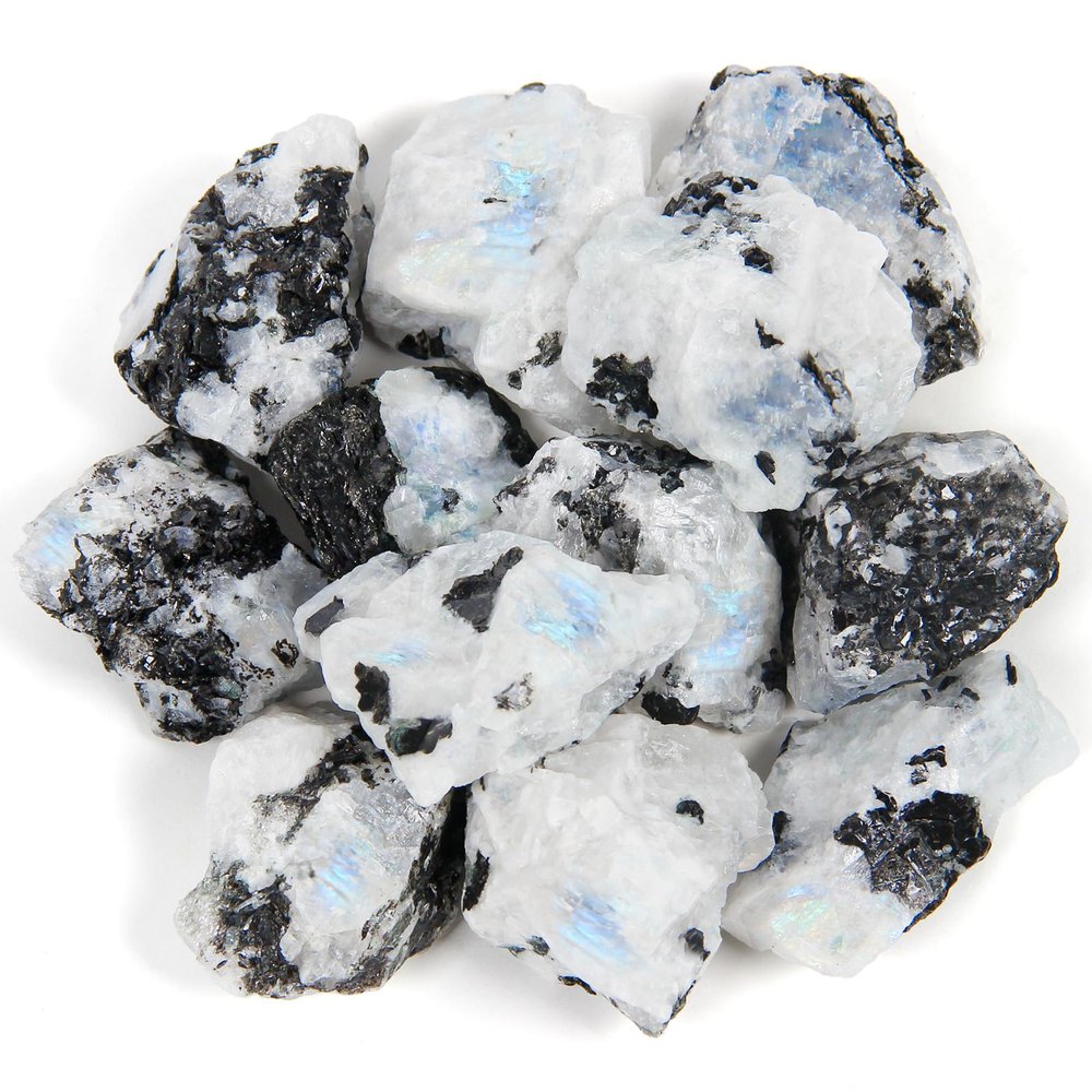 1.1lb Bulk Raw White Rainbow Moonlight Stone Rough Crystal-Natural Raw Stones Crystal for Tumbling, Cabbing, Fountain Rocks, Decoration,Polishing, Wire Wrapping, Wicca & Reiki Crystal Healing