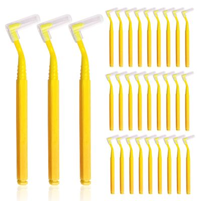 SKHAOVS 30 Pieces L Shaped Interdental Brushes,Floss Sticks Dental with Non-Slip Handle, Oral Dental Hygiene Floss Brush Flossing,Dental Brushes for Between Teeth and Gums Tooth Cleaning Tool (30 PCS)