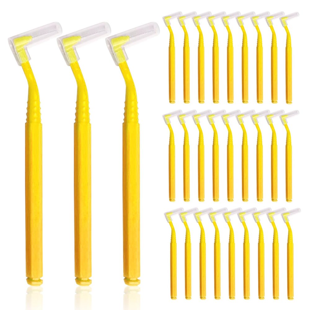 SKHAOVS 30 Pieces L Shaped Interdental Brushes,Floss Sticks Dental with Non-Slip Handle, Oral Dental Hygiene Floss Brush Flossing,Dental Brushes for Between Teeth and Gums Tooth Cleaning Tool (30 PCS)