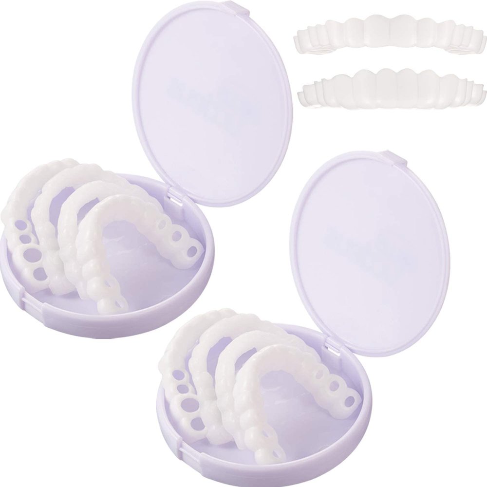 Brigtviee 2 Pairs Snap on Veneers Teeth Cosmetic Veneers Teeth Temporary Dentures Fake Teeth Smile Teeth Veneers Top And Bottom Snap on Dentures Clip in Veneers Teeth for Men Women