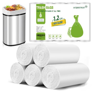 1.2 Gallon Small Biodegradable Trash-Bag Mini-Garbage-Bags - White Compostable 200 Count Unscented Little Kitchen 5l Can For Wastebasket Liners Thick Stron Car Acqkunlo