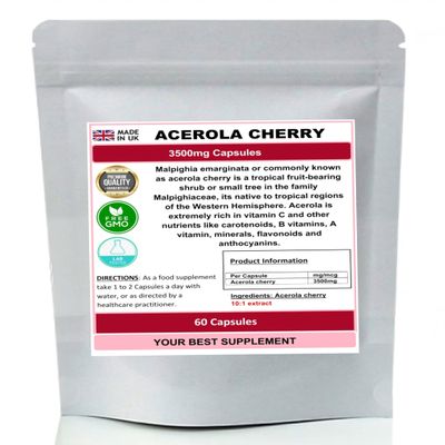 Acerola Cherry Extract Capsules 3500mg (Super Antioxidant) Pure, No Additives (60)
