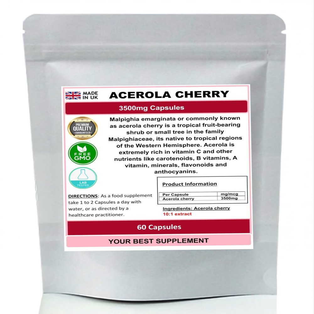 Acerola Cherry Extract Capsules 3500mg (Super Antioxidant) Pure, No Additives (60)
