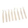 8 Piece Set Pearly Gold Stainless Steel Eyelash Extension Tweezers, Straight & Curved Tip for Precision Beauty Eyelash Tools view 2