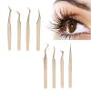 8 Piece Set Pearly Gold Stainless Steel Eyelash Extension Tweezers, Straight & Curved Tip for Precision Beauty Eyelash Tools view 3