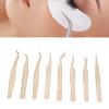 8 Piece Set Pearly Gold Stainless Steel Eyelash Extension Tweezers, Straight & Curved Tip for Precision Beauty Eyelash Tools view 4