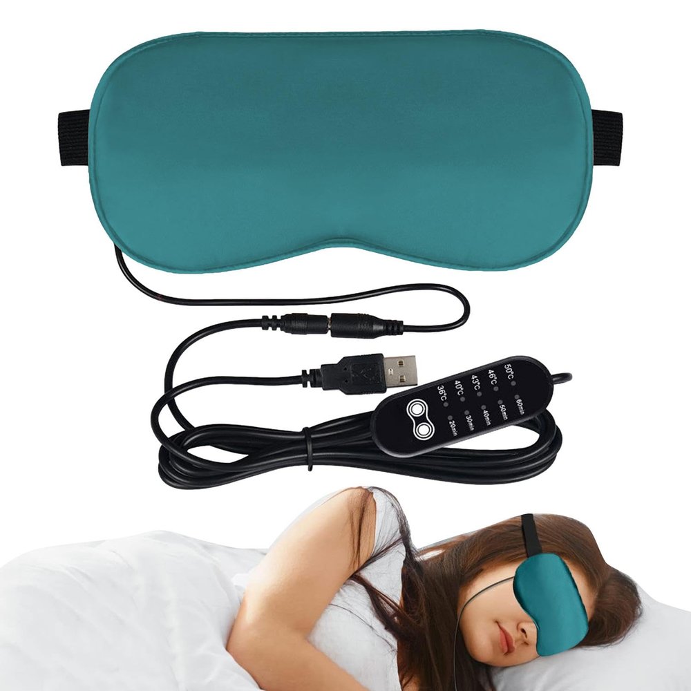 1/2 Piece Sleeping Massks - Adjustable Heating Pad, Electric Eye Warming Pad | Real Natural Pure Silk Eye Massk with Adjustable Strap, Pack Silk Eye Cover Pad, Warm Eye Compress, 20.5 * 9.5cm
