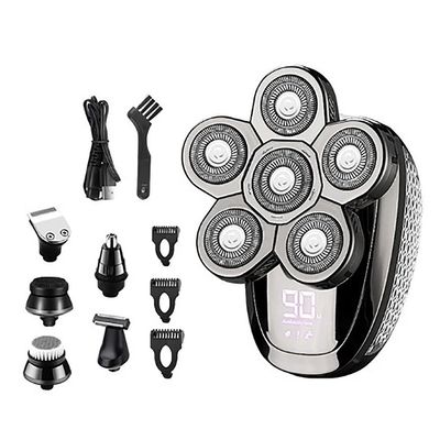 Electric Razor for Men, 6 in 1 Multifunctional Bald Head Shaver Electric Razor Head Shavers for Bald Men - LED Display Shavers for Men (Color : Silver)