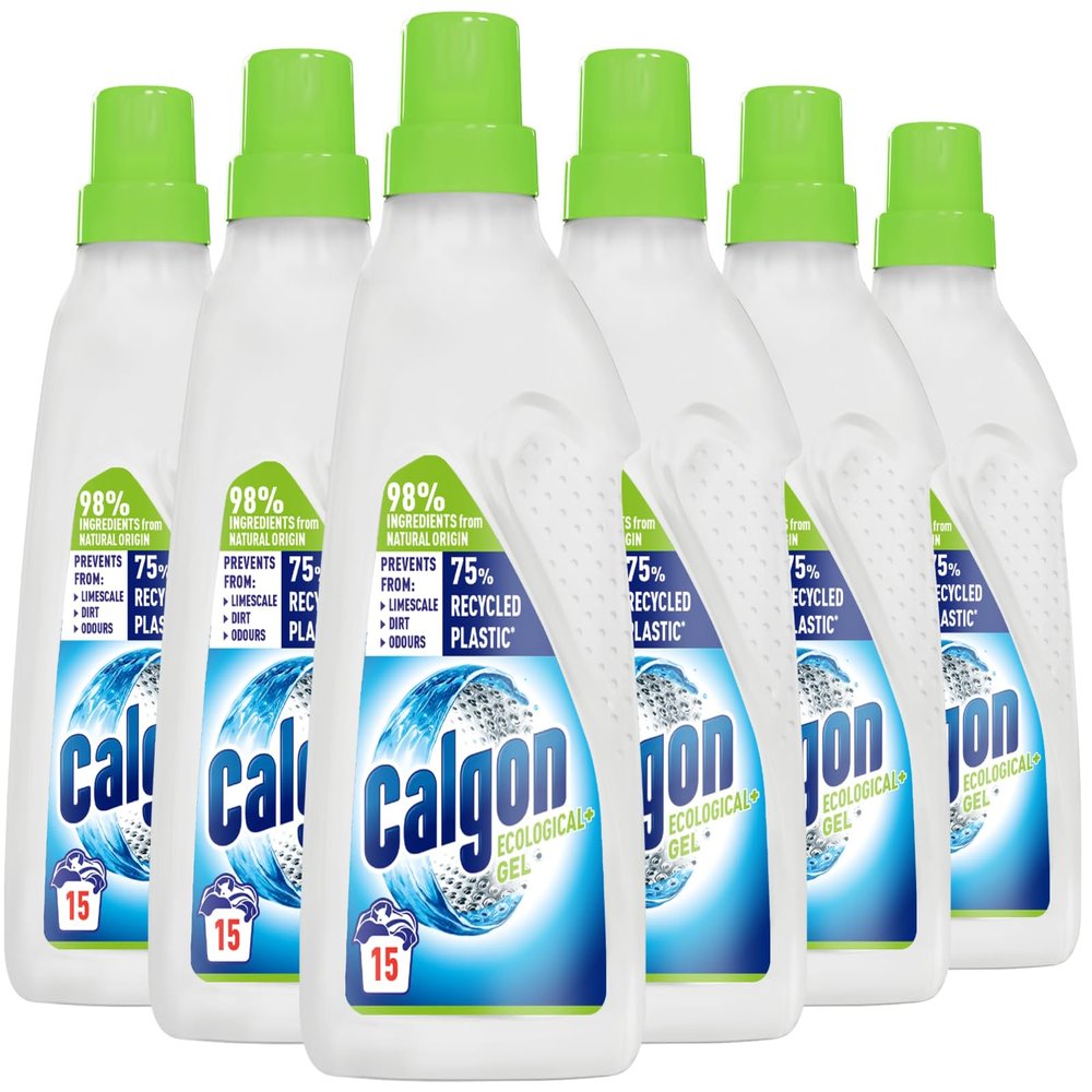 Calgon Washing Machine Softener Gel, Ecological+, Removes Odours, Limescale & Residue, Packaging 100% recyclable, 750ml, Pack of 6