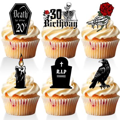 18 PCS Death to My 20s Cupcake Toppers for Men Women 30th Birthday Rip Twenties Party Decorations Black 30 Cake Topper Rip 20s Birthday Decorations