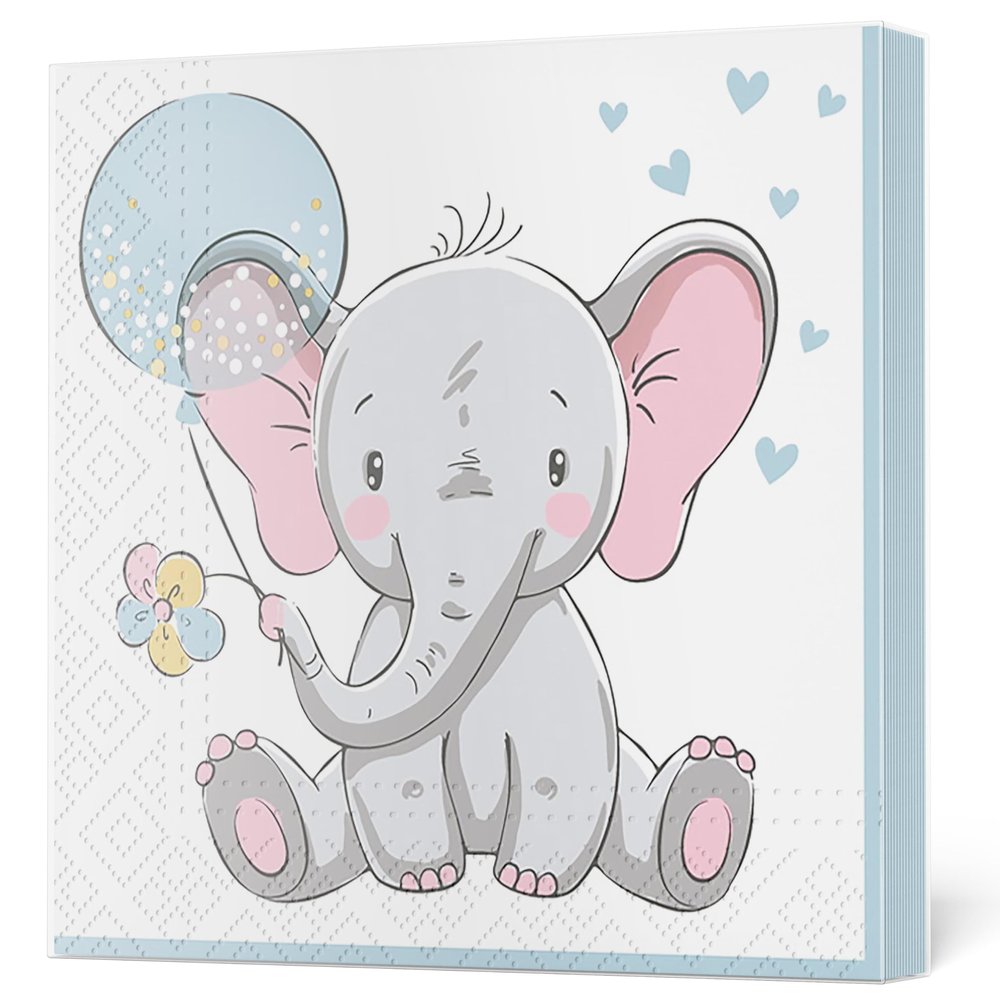 Maki 3-Ply Tissue Paper Napkins Serviettes for Decoupage Lunch 33cm x 33cm - Pack of 20 (Baby Elephant with Blue Ballon)