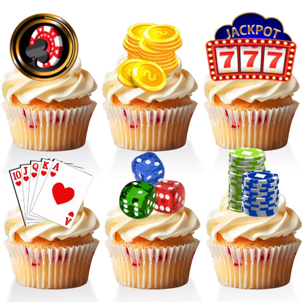 18 PCS Casino Cupcake Toppers for Men Women Birthday Las Vegas Cake Topper Money Party Supplies Casino Theme Party Decorations Favor