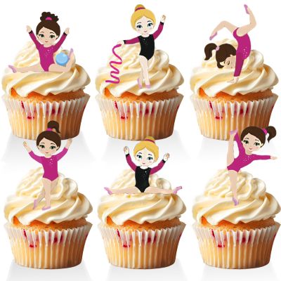 18 PCS Gymnastics Cupcake Toppers for Girls Women Lady Happy Birthday Baby Shower Gym Sport Party Supplies Gymnastics Party Favors Decorations
