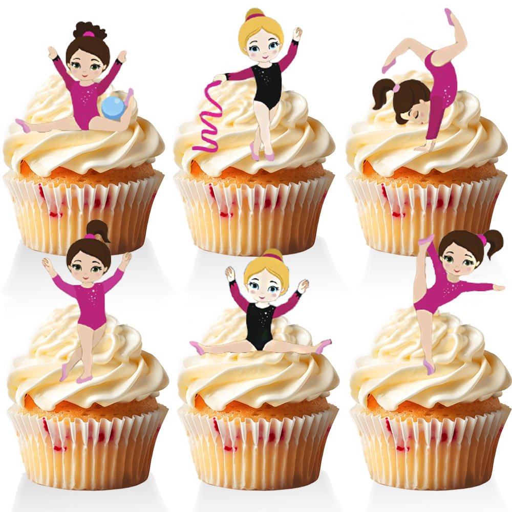 18 PCS Gymnastics Cupcake Toppers for Girls Women Lady Happy Birthday Baby Shower Gym Sport Party Supplies Gymnastics Party Favors Decorations