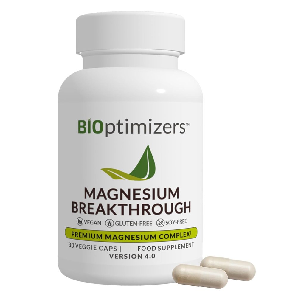 BIOptimizers Magnesium Breakthrough 4.0 7-in-1 Complex 30 Vegan Capsules High Strength Glycinate, Malate, Taurate & Citrate Magnesium Supplements for Sleep, Anxiety & Leg Cramps
