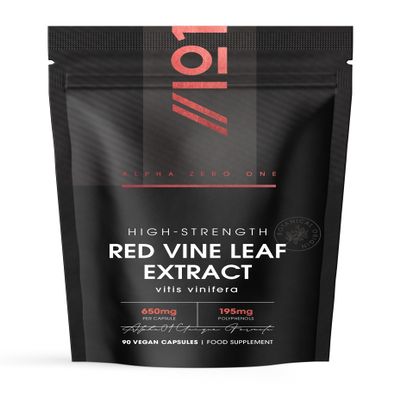 Red Vine Leaf Extract 650mg - 30% Polyphenols (195mg) Equivalent to 9,750mg Red Vine Leaf - 90 Vegan Capsules - Resealable and Recyclable Pouch by Alpha01