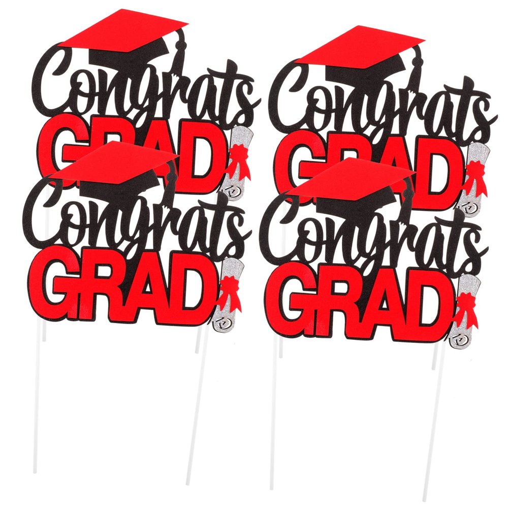 Alipis 4pcs Congrats Cake Topper Decorations for Graduation Party Graduation Cupcake Insert Picks Decorations for Cakes and for Celebrating Achievements