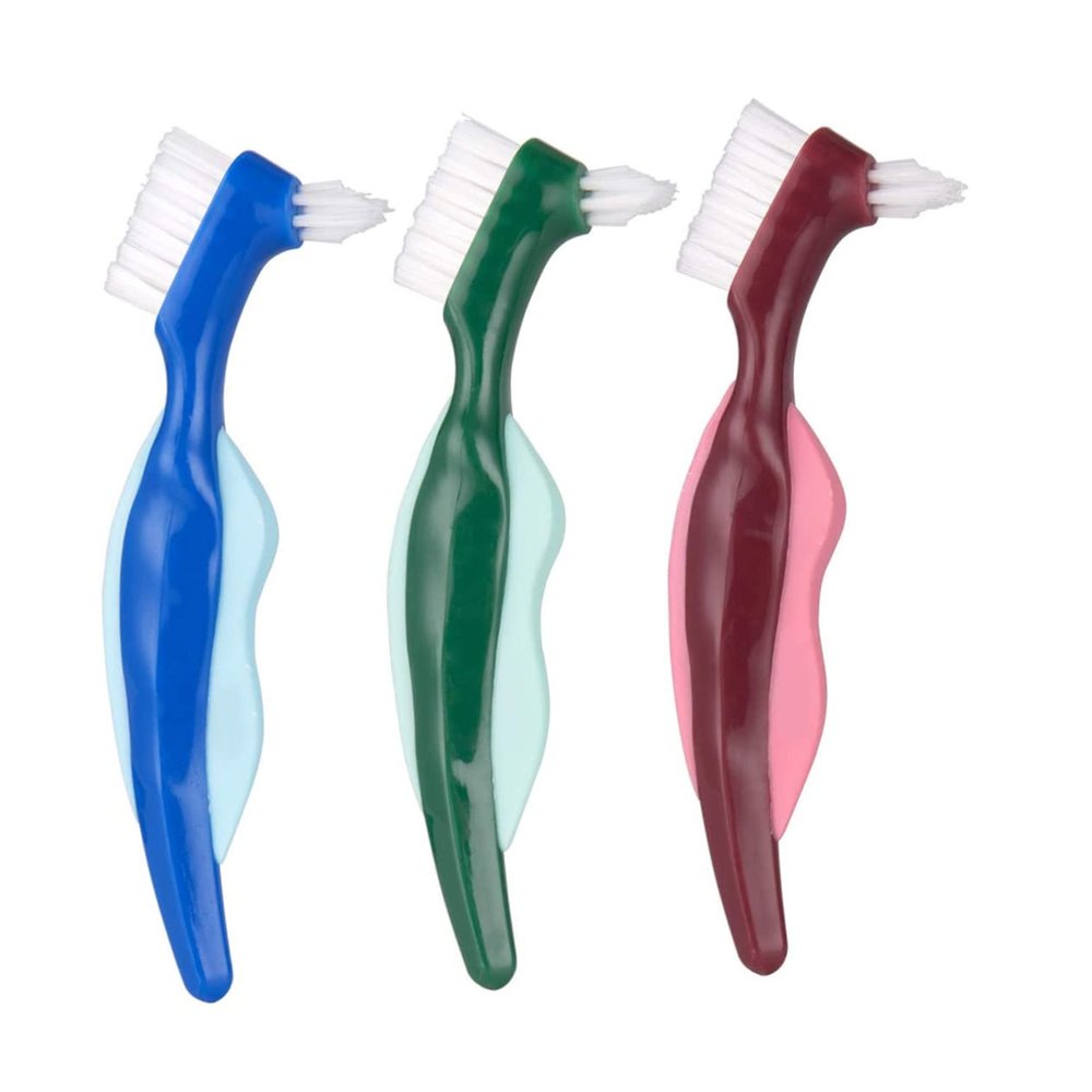 Didiseaon Denture Toothbrush Double-Headed Hard Bristle Denture Cleaning Brush 3pcs Set Portable Ergonomic Handle for Effective False Teeth Care and Oral Hygiene Maintenance