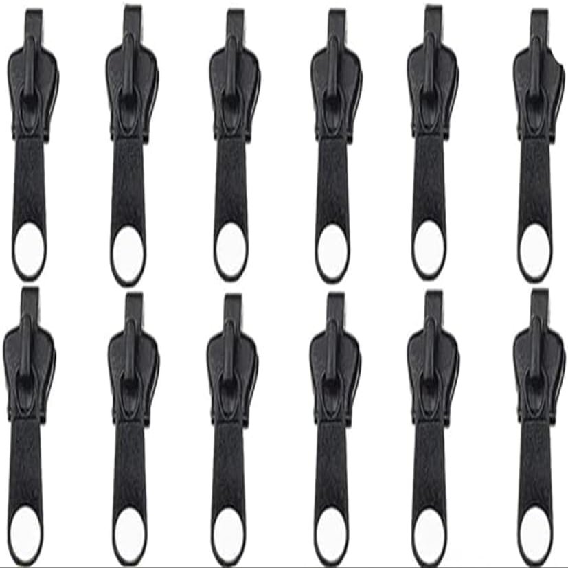 12Pcs Black Fix Zip Puller, Zipper Pulls, Zip Slider Repair Instant Kit, Instant Zipper Set, Fix Zipper Removable Rescue Replacement Pack, for Sewing Clothes, Jacket, Backpacks, Fasteners