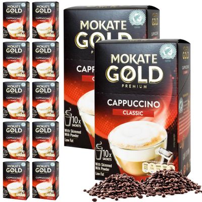 SOL 120pk (12 x 10pk) Mokate Coffee Sachets, Cappuccino Classic Flavoured Instant 3 in 1 Individually Wrapped, Convenient, Enjoy Hot or Cold, Perfect for Home, Office, Travel, or On-the-Go