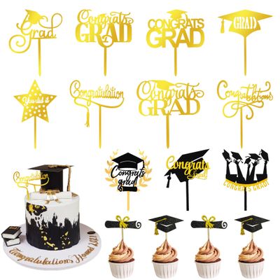 15 PCS Graduation Cake Topper Gold Acrylic Cake Topper Glitter Cupcake Toppers Congrats Grad You Did It Congratulations for Cake Graduation Party Decorations (01)