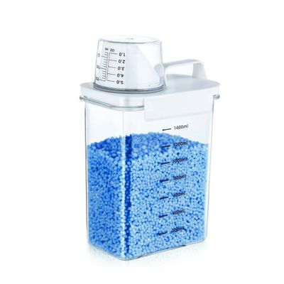 Cnwinu Laundry Detergent Storage Organiser with Measuring Cup, Dosing Aid for Laundry Detergent, Airtight Detergent Container,Washing Powder Storage,Soap Liquid,Fabric Softener,Laundry Beads (1800mL)