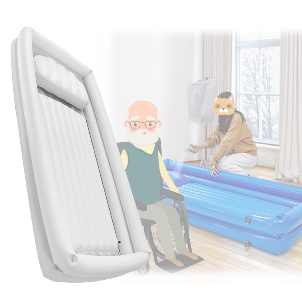 LadPumly Bedside Medical Bathtub Inflatable Bed Tub with Soft Air Pillow Shower Assistive Bedridden Patients Bath Basin Kit Pvc Portable Full Body Wash Set (Color : White)