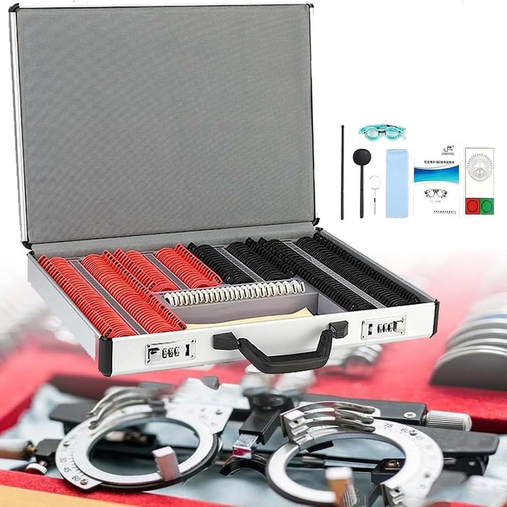COYEUX 266 Piece Optical Test Lens Set, Adjustable Sample Frame Optometry Optometry Optometry Vision Test, Metal Rim Aluminum Case Optometry Kit