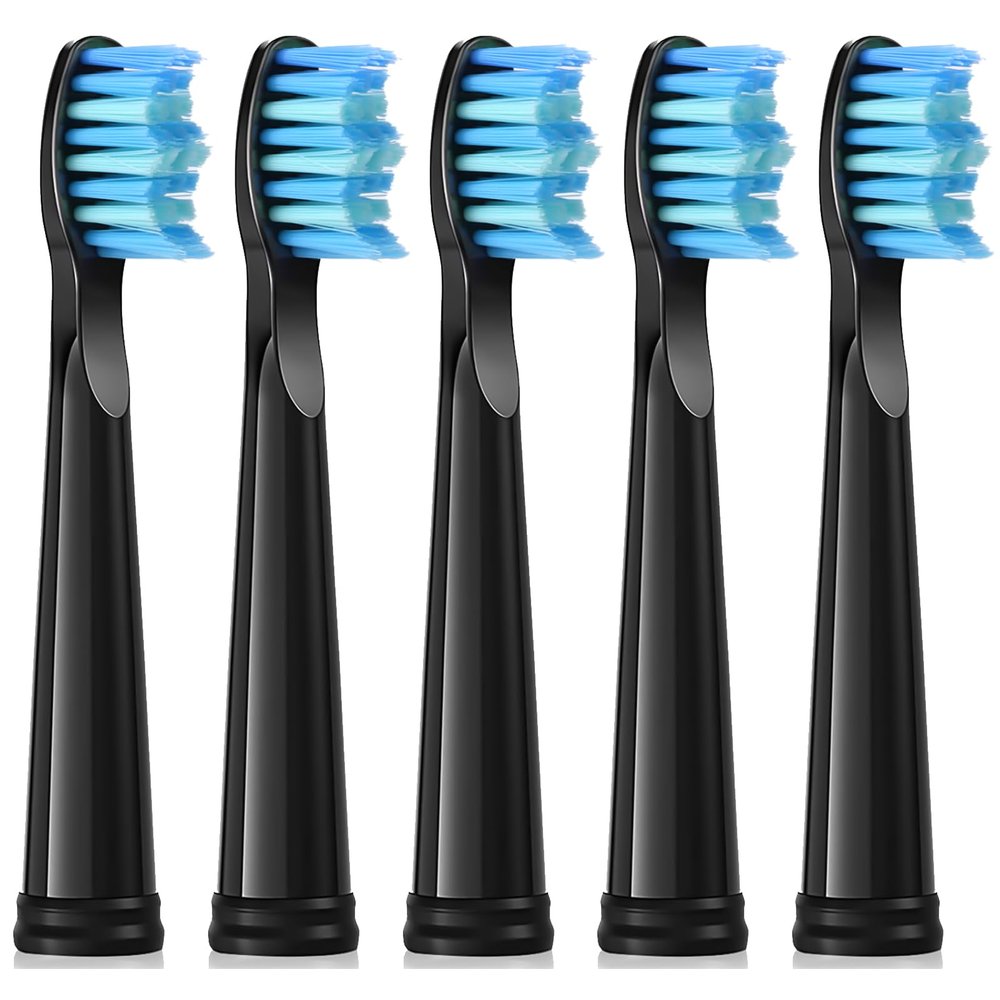 5Pcs Toothbrush Heads for Fairywill D7 D8 FW507 FW508 FW551 FW917 FW959 FWD1 FWD3 Seago E9 SG-507 SG-958 Medium Soft Bristles Brush Replacement Electric Toothbrush Heads, Black