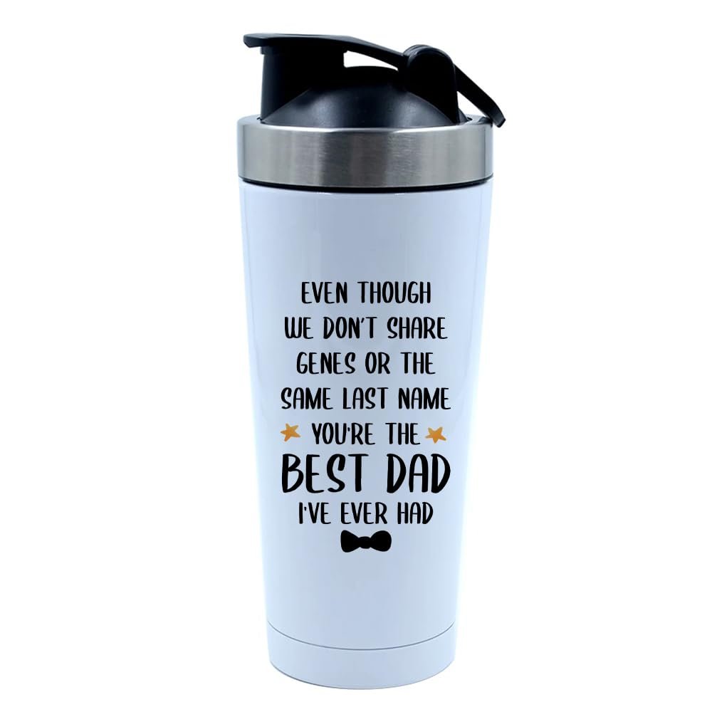 You're The Best "DAD" I've Ever had, Father's Day Gift, Step Dad Gift, 500ml Aluminium Shaker Bottle for Supplement Shakes - Easy Clean, Durable Cup. (White)