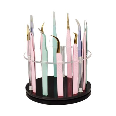 12 Holes Acrylic Rotatable Tweezers Holder, Eyelash Makeup Grafting Tweezer Display Stand Extensions Organizer Training Rack Beauty Tools (Black)