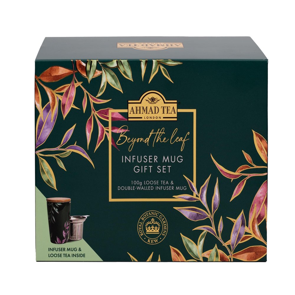 Ahmad Tea & KEW Gardens | Infuser Mug Gift Set| Black Tea | Perfect tea gift | 100g Loose Leaf Tea | 1 Flavour & Infuser Mug