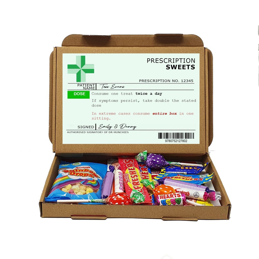 Personalised Get well soon Prescription Box, Hug in a box, Letterbox gift Afternoon tea, hamper, thank you gift, Cheer up, Pick me up, gift for friend, thinking of you - Vegan Sweet