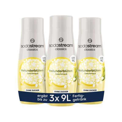 SodaStream Syrup 3 x Elderflower without Sugar, 1 x Bottle Makes 9 Litres of Ready Drink, Prepared in Seconds and Always Fresh, 440 ml
