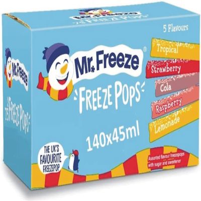 Khudadad Mr. Freeze Pops Assorted Flavours 140 x 45ml | (Cola,Lemonade,Raspberry,Strawberry+Tropical)